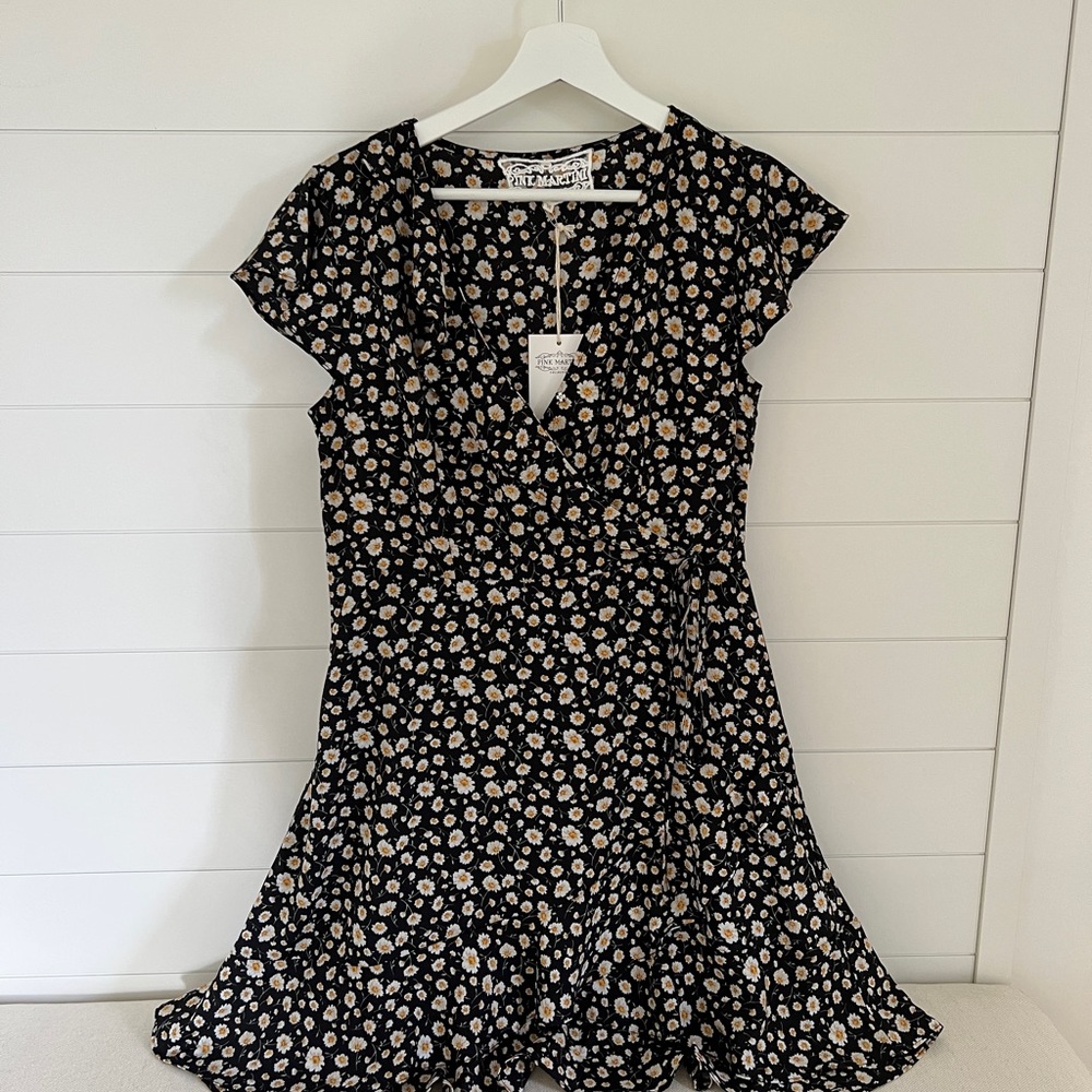 Pink Martini Print Wrap Style Dress M *NEW*